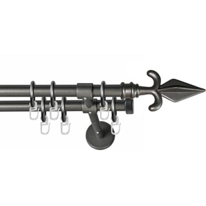 GARESA Gardinenstange RUSTIKA, Ø 16 mm, 2-läufig, Wunschmaßlänge, verschraubt, Metall, rustikale Vorhanggarnitur, verlängerbar, m. Ringe, Endknopf Pfeil