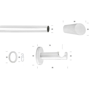 GARESA Gardinenstange WHITE, Ø 20 mm, 1-läufig, Wunschmaßlänge, verschraubt, Eisen, Vorhanggarnitur, verlängerbar, Wandmontage, Endknopf abgeschrägt