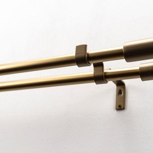 GARESA Gardinenstange ZYLI mit offenem Träger, 2-läufig, Wunschmaßlänge, mit Bohren, verschraubt, Holz, Metall, Vorhanggarnitur, verlängerbar, Knopf abgeschrägt, ohne Ringe