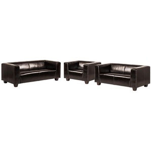 Garnitur 3-2-1 Braun Sitz-, Rücken- & Armlehnflächen innen : Bycast-Echtleder Korpusbezug außen : Bycast-Kunstleder 198 x 69 x 170cm Landhaus