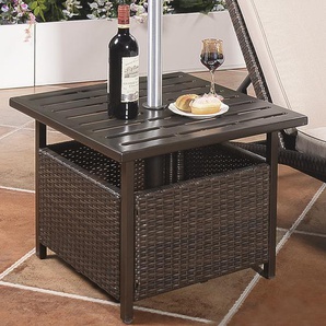 Garten Beistelltisch Rattan Gartentisch mit Schirmloch 55,5 x 55,5 x 46 cm Dunkelbraun