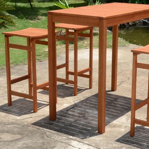 Garten-Essgruppe GARDEN PLEASURE PALMDALE Sitzmöbel-Sets braun (holzfarben) Outdoor Möbel 5-tlg., 4 Barhocker, Tisch 60x120 cm, Eukalyptus