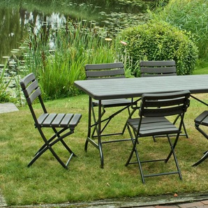 Garten-Essgruppe GARDEN PLEASURE TABORA, schwarz (schwarz, schwarz, schwarz), B:180cm H:81cm T:175cm, Kunststoff, Stahl, Sitzmöbel-Sets