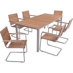 Garten-Essgruppe GARDEN PLEASURE Tischgruppe »DALLAS/DENVER Set 05« Sitzmöbel-Sets natur, blank Outdoor Möbel 4 Stühle (stapelbar), Tisch LxB: 200x90 cm