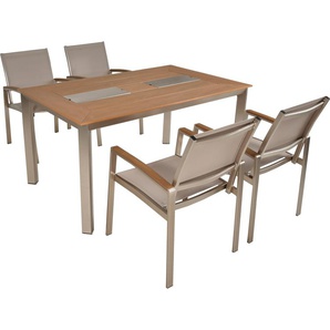Garten-Essgruppe GARDEN PLEASURE Tischgruppe »FLORENCE« Sitzmöbel-Sets grau, champagner Outdoor Möbel 4 Stühle (stapelbar), Tisch LxB: 90x75 cm, mit 2 Eisbehälter im