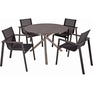 Garten-Essgruppe GARDEN PLEASURE Tischgruppe »SOPHIA« Sitzmöbel-Sets pfefferschwarz (industrial) Outdoor Möbel 4 Stühle (stapelbar), Tisch Ø110 cm