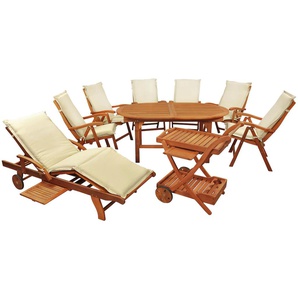 Garten-Essgruppe INDOBA Sun Flair Sitzmöbel-Sets Gr. aufklappbar + verstellbare Rückenlehne, beige (natur, beige, natur, natur) Outdoor Möbel