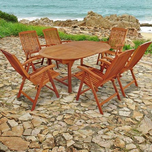 Garten-Essgruppe INDOBA Sun Flair Sitzmöbel-Sets Gr. aufklappbar + verstellbare Rückenlehne, beige (natur, natur, natur) Outdoor Möbel