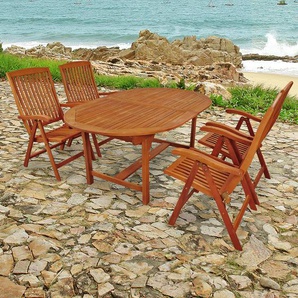Garten-Essgruppe INDOBA Sun Flair Sitzmöbel-Sets Gr. aufklappbar + verstellbare Rückenlehne, beige (natur, natur, natur) Outdoor Möbel