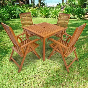 Garten-Essgruppe INDOBA Sun Shine Sitzmöbel-Sets Gr. aufklappbar + verstellbare Rückenlehne, beige (natur, natur, natur) Outdoor Möbel Gartenset - IND-70299-SSSE5Q