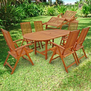 Garten-Essgruppe INDOBA Sun Shine Sitzmöbel-Sets Gr. aufklappbar + verstellbare Rückenlehne, beige (natur, natur, natur) Outdoor Möbel Gartenset - IND-70313-SSSE8SL