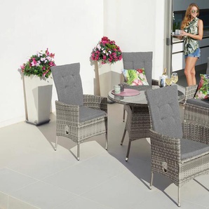 Garten-Essgruppe KONIFERA Belluno Sitzmöbel-Sets grau Outdoor Möbel 4 Sessel, Tisch Ø 100 cm, Polyrattan