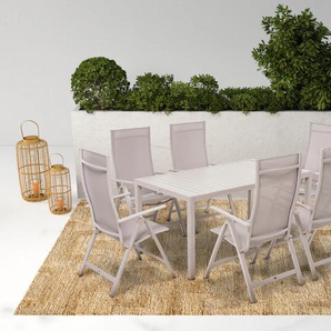 Garten-Essgruppe KONIFERA Messina Sitzmöbel-Sets beige Outdoor Möbel klappbar, 7-fach verstellbare Rückenlehne, Tischplatte aus Alulatten Bestseller