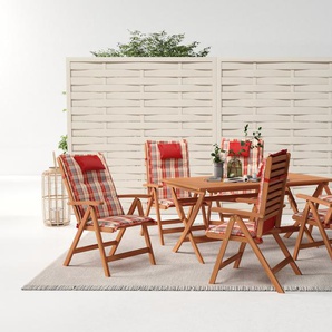 Garten-Essgruppe KONIFERA Salvador Sitzmöbel-Sets beige (natur) Outdoor Möbel zertifiziertes Eukalyptus, Rückenlehne ist 5-fach verstellbar