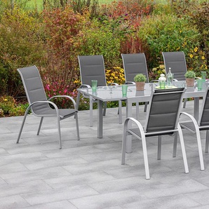 Garten-Essgruppe MERXX Amalfi di lusso Sitzmöbel-Sets Gr. B/H/T: 56,5 cm x 104 cm x 77 cm, Polyester, Dining Set, grau (grafit, grau) Outdoor Möbel