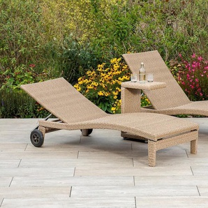 Garten-Essgruppe MERXX Andalusia Sitzmöbel-Sets Gr. B/H/T: 90 cm x 100 cm x 208 cm, Liege mit Beistelltisch, beige (natur, braun) Outdoor Möbel