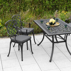 Garten-Essgruppe MERXX Rhodos Sitzmöbel-Sets Gr. Polyester, grau (grafit, grafit, grafit) Outdoor Möbel 4 Sessel,inkl. Auflagen, Tisch