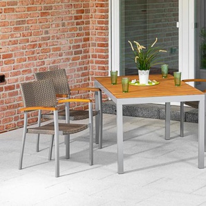 Garten-Essgruppe MERXX Silano Sitzmöbel-Sets Gr. B/H/T: 60 cm x 85 cm x 55,5 cm, 5tlg. Set mit AZ-Tisch, grau (grau, beige) Outdoor Möbel