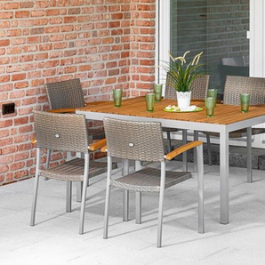 Garten-Essgruppe MERXX Silano Sitzmöbel-Sets Gr. B/H/T: 60 cm x 85 cm x 55,5 cm, Dining Set, grau (grau, beige) Outdoor Möbel