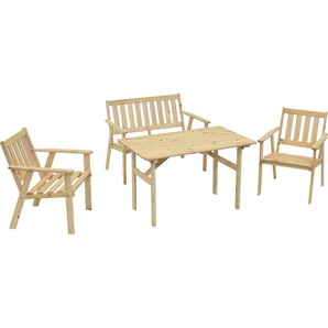 Garten-Essgruppe MERXX Sylt Sitzmöbel-Sets beige (natur, natur, natur) Outdoor Möbel Kiefernholz
