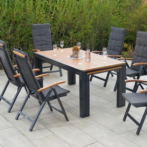 Garten-Essgruppe MERXX Tilos Sitzmöbel-Sets grau (graphit, natur) Outdoor Möbel inkl. Auflagen