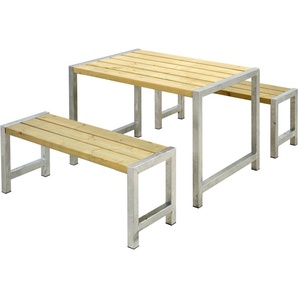 Garten-Essgruppe PLUS Cafegarnituren Sitzmöbel-Sets Gr. B/H/T: 185 cm x 73 cm x 127 cm, beige (natur) Outdoor Möbel bestehend aus: Tisch und 2 Bänke