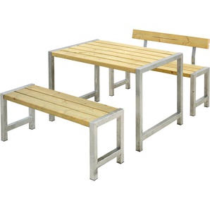 Garten-Essgruppe PLUS Cafegarnituren Sitzmöbel-Sets Gr. B/H/T: 185 cm x 75 cm x 127 cm, beige (natur) Outdoor Möbel bestehend aus: Tisch und 2 Bänke + 1 Rückenlehne