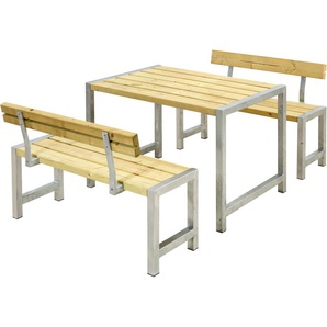 Garten-Essgruppe PLUS Cafegarnituren Sitzmöbel-Sets Gr. B/H/T: 185 cm x 75 cm x 127 cm, beige (natur) Outdoor Möbel bestehend aus: Tisch und 2 Bänke + Rückenlehnen
