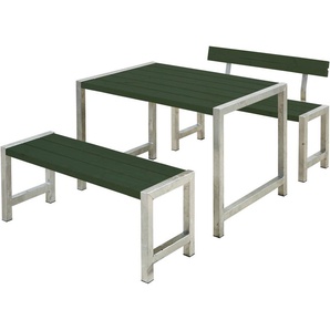Garten-Essgruppe PLUS Cafegarnituren Sitzmöbel-Sets Gr. B/H/T: 185 cm x 75 cm x 127 cm, grün (grün ral 6009) Outdoor Möbel bestehend aus: Tisch und 2 Bänke + 1 Rückenlehne