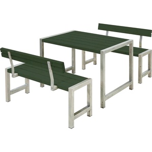 Garten-Essgruppe PLUS Cafegarnituren Sitzmöbel-Sets Gr. B/H/T: 185 cm x 75 cm x 127 cm, grün (grün ral 6009) Outdoor Möbel bestehend aus: Tisch und 2 Bänke + Rückenlehnen