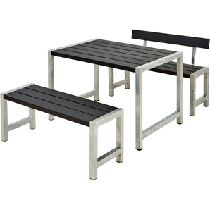 Garten-Essgruppe PLUS Cafegarnituren Sitzmöbel-Sets Gr. B/H/T: 185 cm x 75 cm x 127 cm, schwarz (schwarz ral 9005) Outdoor Möbel bestehend aus: Tisch und 2 Bänke + 1 Rückenlehne