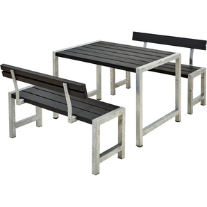 Garten-Essgruppe PLUS Cafegarnituren Sitzmöbel-Sets Gr. B/H/T: 185 cm x 75 cm x 127 cm, schwarz (schwarz ral 9005) Outdoor Möbel bestehend aus: Tisch und 2 Bänke + Rückenlehnen
