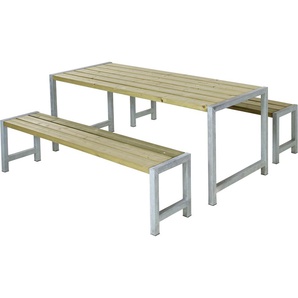 Garten-Essgruppe PLUS Plankengarnituren Sitzmöbel-Sets Gr. B/H/T: 185 cm x 73 cm x 186 cm, beige (natur) Outdoor Möbel bestehend aus: Tisch und 2 Bänke