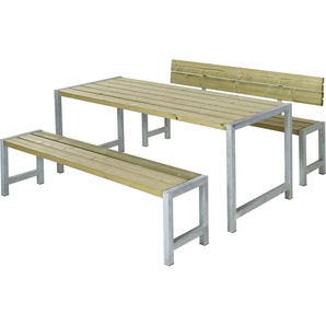Garten-Essgruppe PLUS Plankengarnituren Sitzmöbel-Sets Gr. B/H/T: 185 cm x 81 cm x 186 cm, beige (natur) Outdoor Möbel bestehend aus: Tisch und 2 Bänke + 1 Rückenlehne
