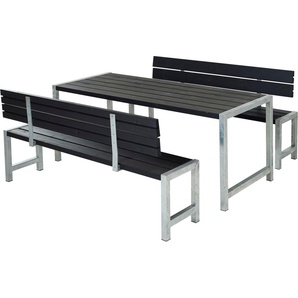 Garten-Essgruppe PLUS Plankengarnituren Sitzmöbel-Sets Gr. B/H/T: 185 cm x 81 cm x 186 cm, schwarz (schwarz ral 9005) Outdoor Möbel bestehend aus: Tisch und 2 Bänke + Rückenlehnen