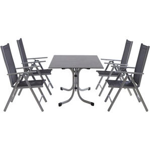 Garten-Essgruppe SIENA GARDEN Tesoro / Sola Sitzmöbel-Sets Gr. B/H/T: 90 cm x 71 cm x 140 cm, grau (silber, dark stone) Outdoor Möbel bestehend aus 4 Sesseln und 1 Tisch