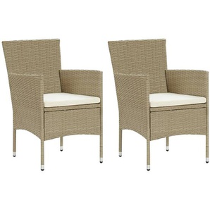 Garten-Essstühle 2 Stk. Poly Rattan Beige