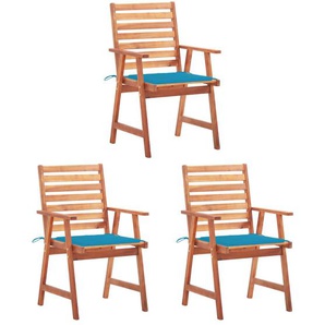 Garten-Essstühle 3 Stk. mit Kissen Massivholz Akazie Blau