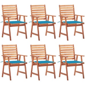 Garten-Essstühle 6 Stk. mit Kissen Massivholz Akazie Blau