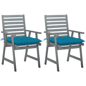 Garten-Essstühle mit Kissen 2 Stk. Massivholz Akazie Hellblau
