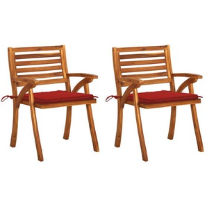 Garten-Essstühle mit Kissen 2 Stk. Massivholz Akazie Rot