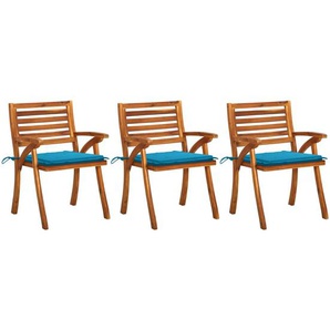 Garten-Essstühle mit Kissen 3 Stk. Massivholz Akazie Blau