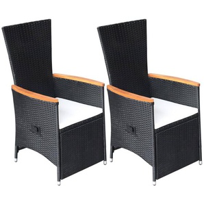 Garten-Liegestühle 2 Stk. mit Auflagen Poly Rattan Schwarz