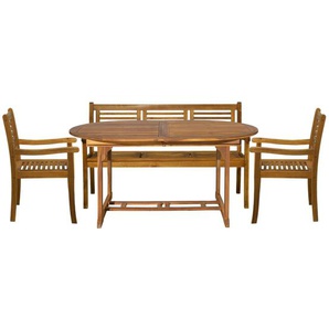 Garten Sitzgruppe Akazien Holz, für 4 Personen, 1 Tisch, 2 Stühle, 1 Bank - Gartenmöbel Set, Gartengarnitur