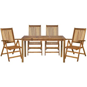 Garten Sitzgruppe Akazien Holz, für 4 Personen, 1 Tisch, 4 Stühle - Gartenmöbel Set, Gartengarnitur