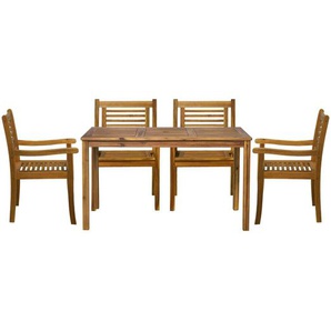 Garten Sitzgruppe Akazien Holz, für 4 Personen, 1 Tisch, 4 Stühle - Gartenmöbel Set, Gartengarnitur