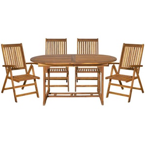 Garten Sitzgruppe Akazien Holz, für 4 Personen, 1 Tisch, 4 Stühle - Gartenmöbel Set, Gartengarnitur