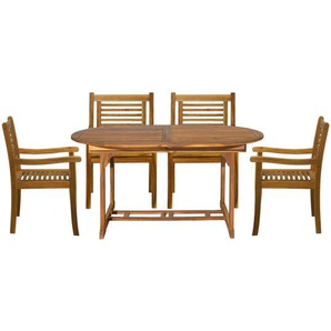Garten Sitzgruppe Akazien Holz, für 4 Personen, 1 Tisch, 4 Stühle - Gartenmöbel Set, Gartengarnitur
