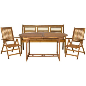 Garten Sitzgruppe Akazien Holz, für 5 Personen, 1 Tisch, 2 Stühle, 1 Bank - Gartenmöbel Set, Gartengarnitur