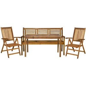 Garten Sitzgruppe Akazien Holz, für 5 Personen, 1 Tisch, 2 Stühle, 1 Bank - Gartenmöbel Set, Gartengarnitur